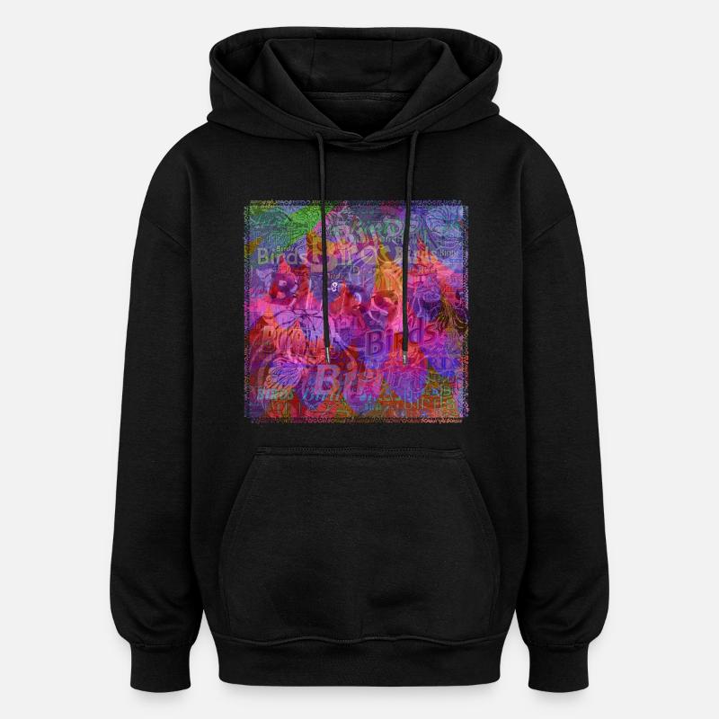 Mots & Oiseaux V1 - Sweat à capuche oversize unisexe - noir