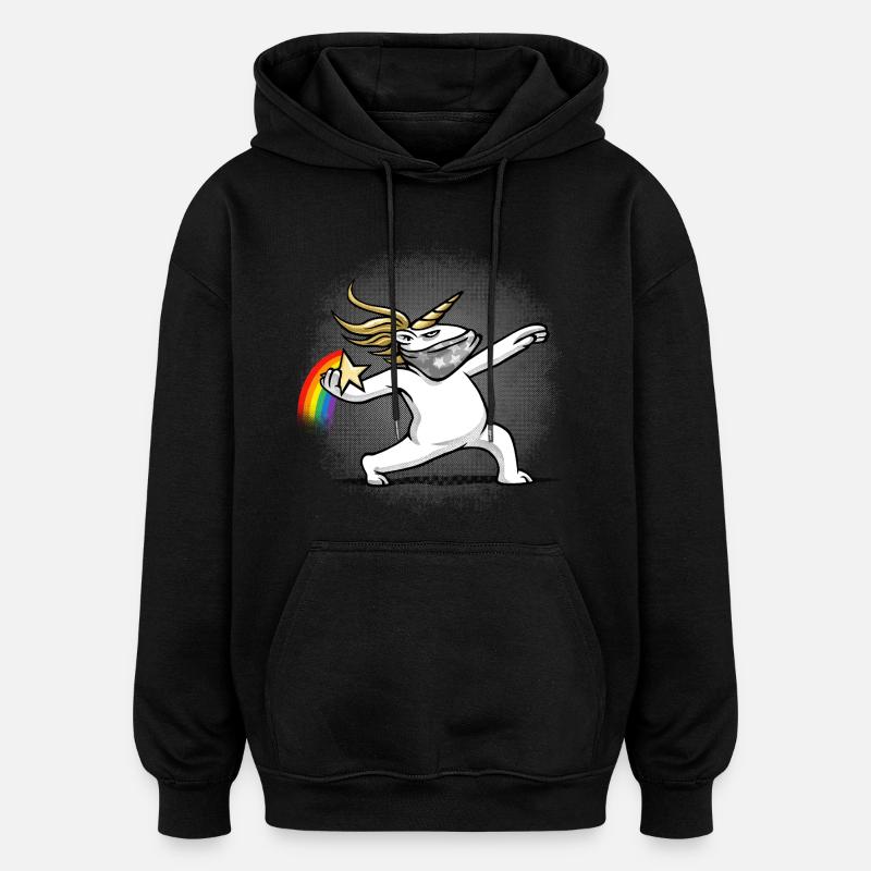 Einhorn wirft einen Regenbogen - Oversized Unisex Hoodie - Schwarz