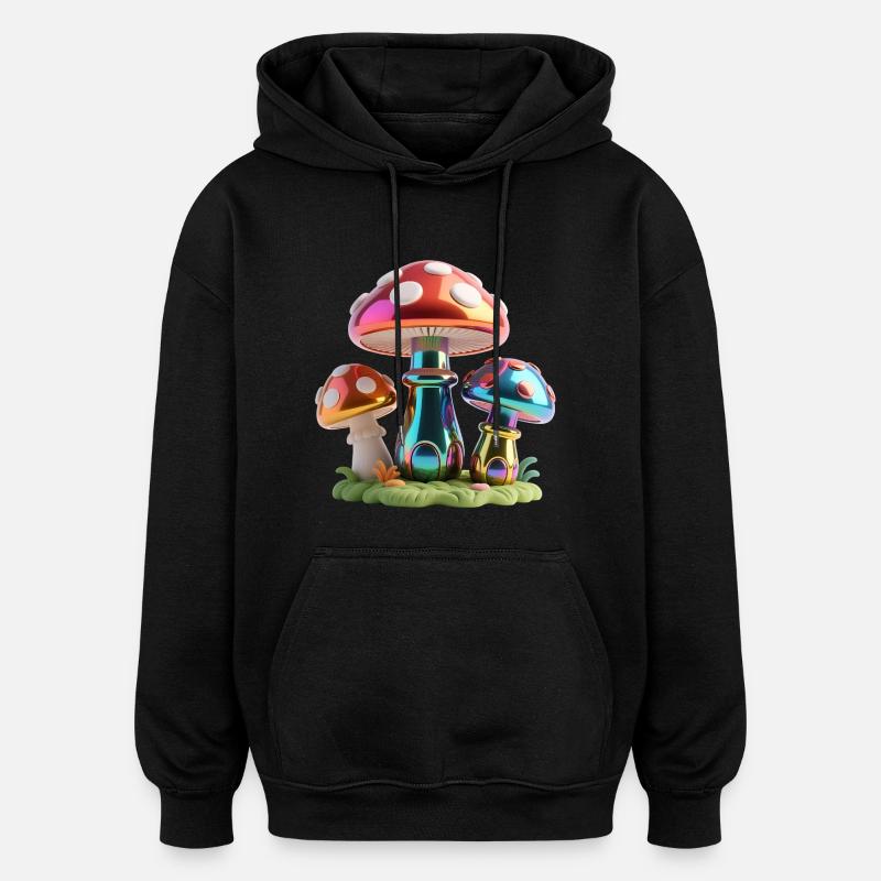 Chrome Mushrooms – Spectacle 3D futuriste - Sweat à capuche oversize unisexe - noir