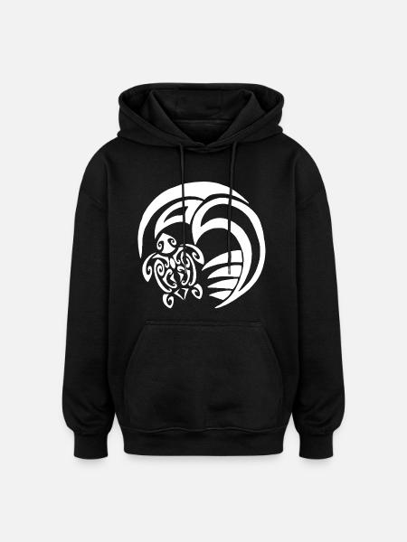 White turtle and ocean - Oversized Unisex Hoodie - black
