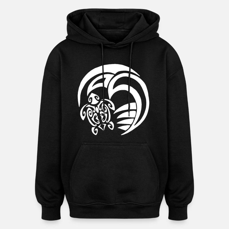 Tortue blanche et océan - Sweat à capuche oversize unisexe - noir