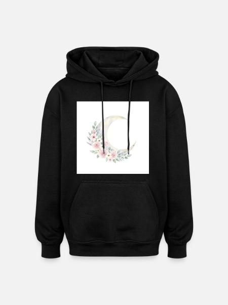 Moon Blossom Wreath - Oversized Unisex Hoodie - black