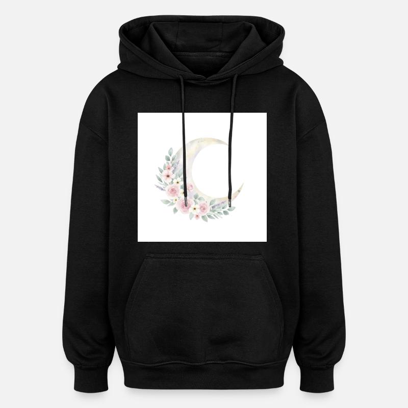 Moon Blossom Wreath - Oversized Unisex Hoodie - black