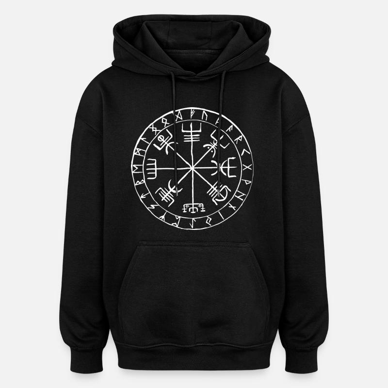 Vegvísir Runen Kompass Wikinger Symbol Design - Oversized Unisex Hoodie - Schwarz