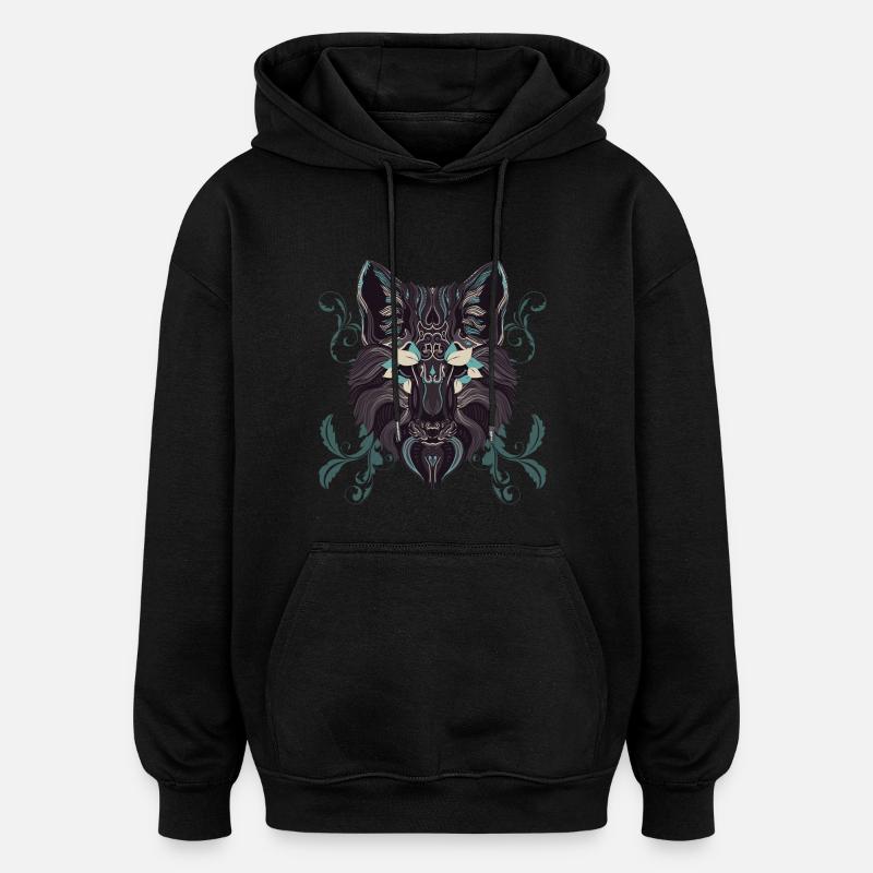 Türkis Ornament Wolf - Oversized Unisex Hoodie - Schwarz