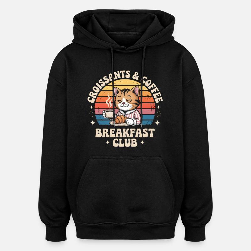 Chat Café Retro Petit Déjeuner - Sweat à capuche oversize unisexe - noir
