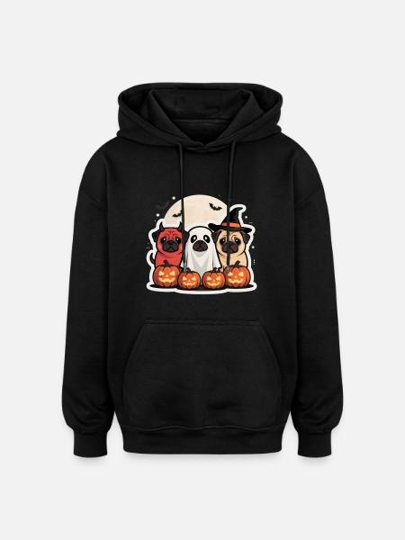 Pug Halloween Costume Funny Pumpkin Gift - Oversized Unisex Hoodie - black