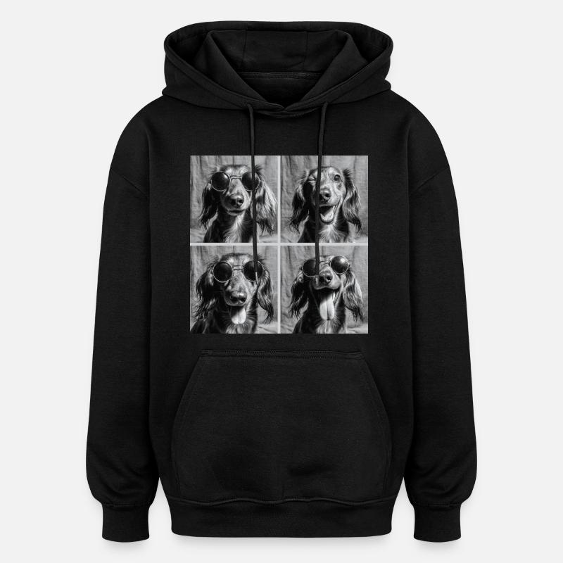 Drôle teckel chien rétro Photo booth - Sweat à capuche oversize unisexe - noir