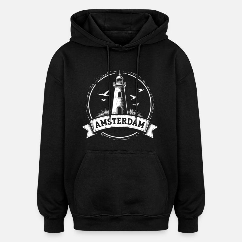 Phare d’Amsterdam Maritimes - Sweat à capuche oversize unisexe - noir