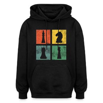 Schach Schachfigur Schachfiguren Schachspieler - Oversized Unisex Hoodie - Schwarz - Vorne - Noah (186cm)