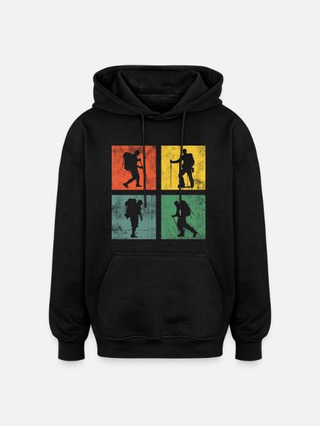 Wandern Wanderung Berge Retro - Oversized Unisex Hoodie - Schwarz