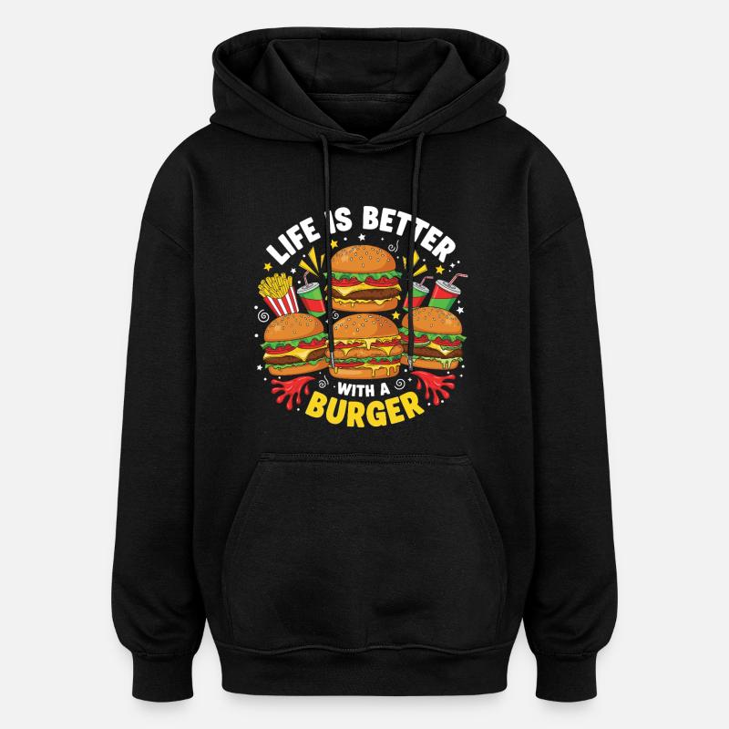 Burger Hamburger - Sweat à capuche oversize unisexe - noir