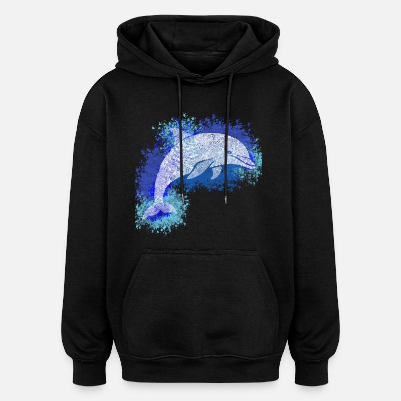 Zentangle Dolphin - Sweat à capuche oversize unisexe - noir