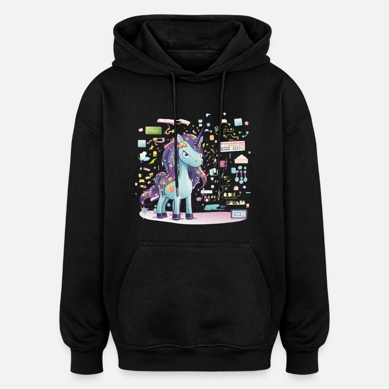 Unicorn Technikzauber Illustration - Oversized Unisex Hoodie - Schwarz