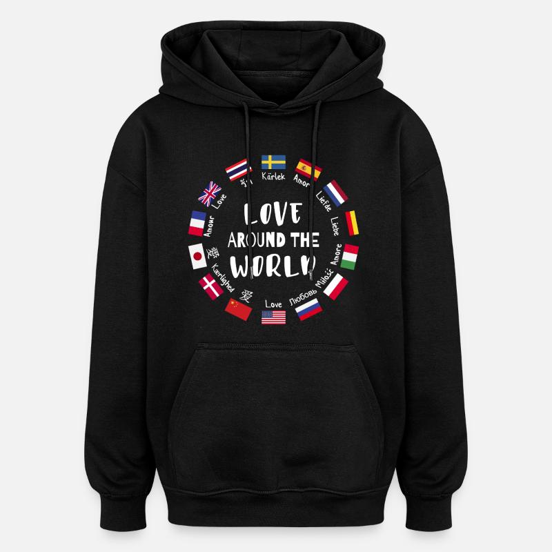 Amour du monde entier Langues - Sweat à capuche oversize unisexe - noir