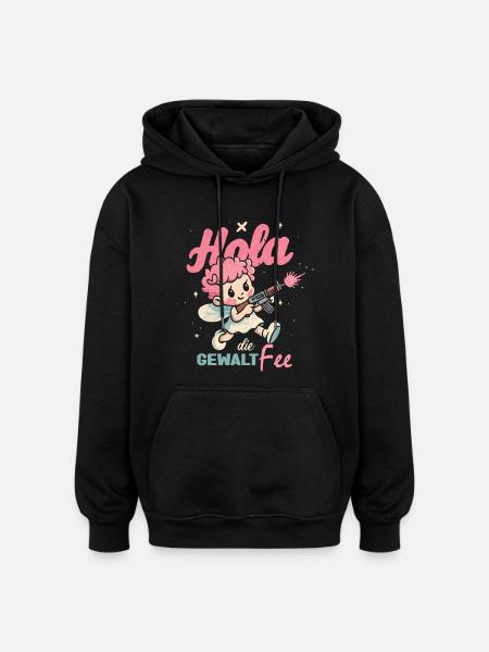 Hallo Gewaltfee - Pinker Engel mit Waffe - Oversized Unisex Hoodie - Schwarz