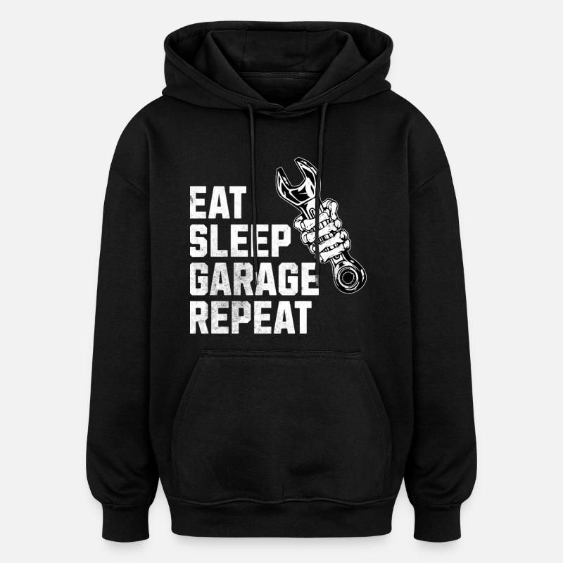 Eat Sleep Garage - Sweat à capuche oversize unisexe - noir