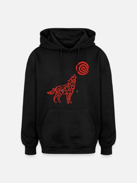 Der Wolf und der rote Mond - Oversized Unisex Hoodie - Schwarz