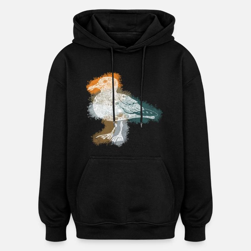 Mouette Zentangle - Sweat à capuche oversize unisexe - noir