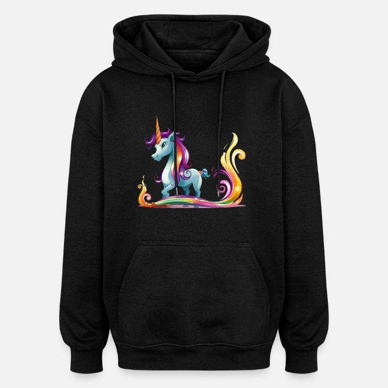 Regenbogen-Einhorn Farbströme - Oversized Unisex Hoodie - Schwarz