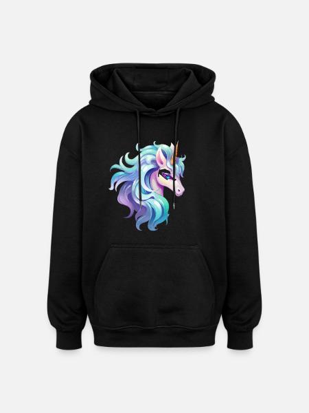 Buntes Einhorn Kopfportrait - Oversized Unisex Hoodie - Schwarz