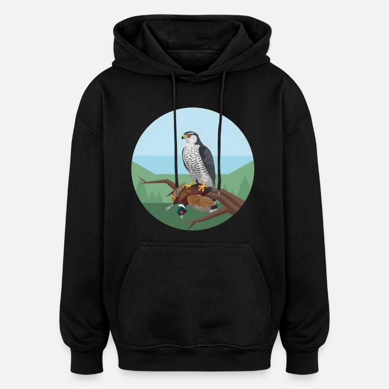 Épervier avec faisan - Sweat à capuche oversize unisexe - noir