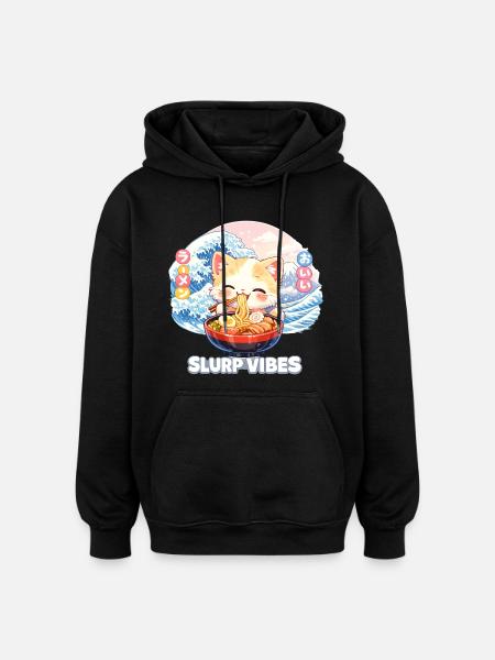 Ramen Cat Kanagawa Pastel - Oversized Unisex Hoodie - black