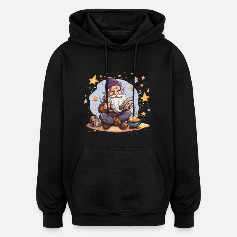 Gnom liest bei Sternenfeuer - Oversized Unisex Hoodie - Schwarz