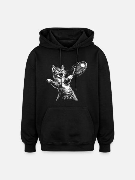 Funny Cat Tennis - Oversized Unisex Hoodie - black