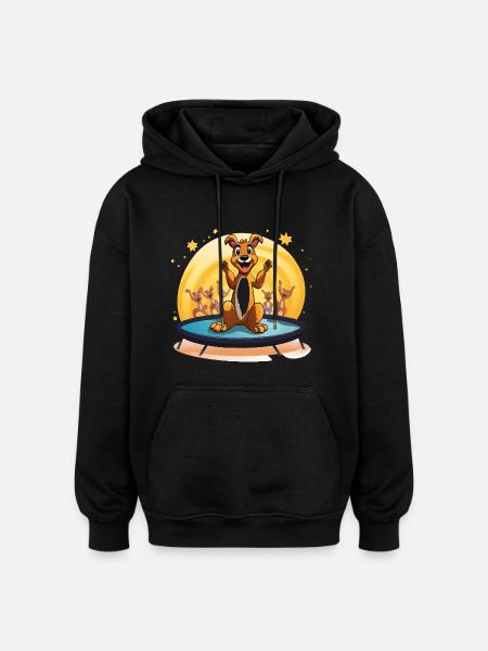 Cheerful dog on trampoline - Oversized Unisex Hoodie - black