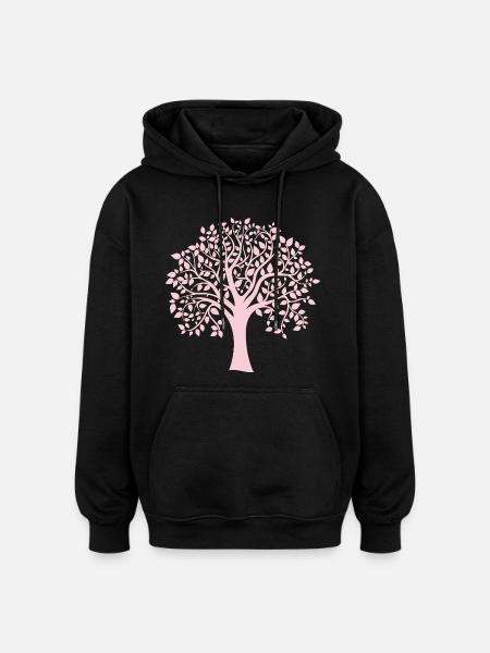 Icon Pink Jumbo Tree Print Silhouette - Oversized Unisex Hoodie - black