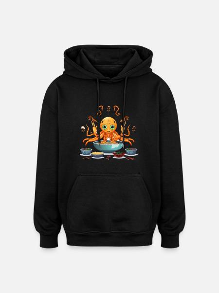 Small tentacle in ramen soup - Oversized Unisex Hoodie - black