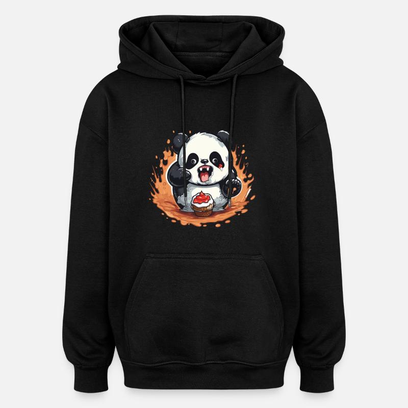 Dessin animé Panda Fire Cupcake - Sweat à capuche oversize unisexe - noir