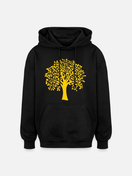 Base Yellow Jumbo Tree Print Silhouette - Oversized Unisex Hoodie - black