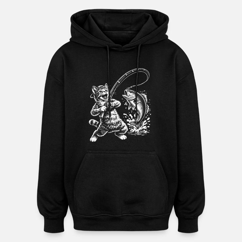 Poisson-chat drôle pêcheur - Sweat à capuche oversize unisexe - noir
