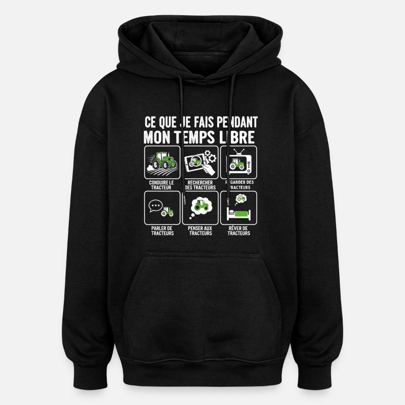 Temps libre et tracteurs: activités - Sweat à capuche oversize unisexe - noir
