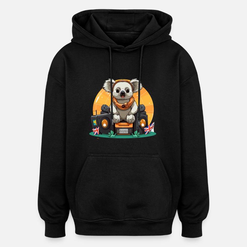 Koala DJ Boombox RetroVibe - Sweat à capuche oversize unisexe - noir