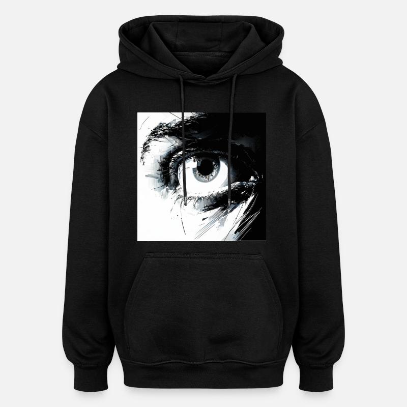 Œil abstrait en noir et blanc - Sweat à capuche oversize unisexe - noir