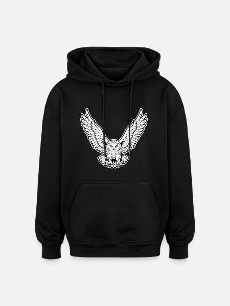 Snowy Owl Flying Attack Pet Owl - Oversized Unisex Hoodie - black