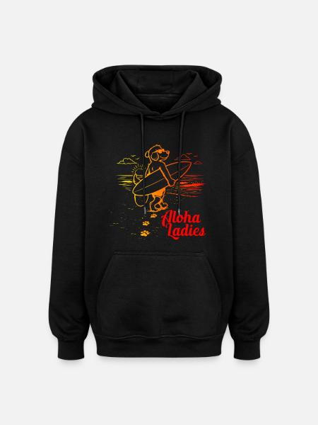 Cane surfista Aloha Ladies stile hawaiano - Felpa con cappuccio unisex oversize - nero
