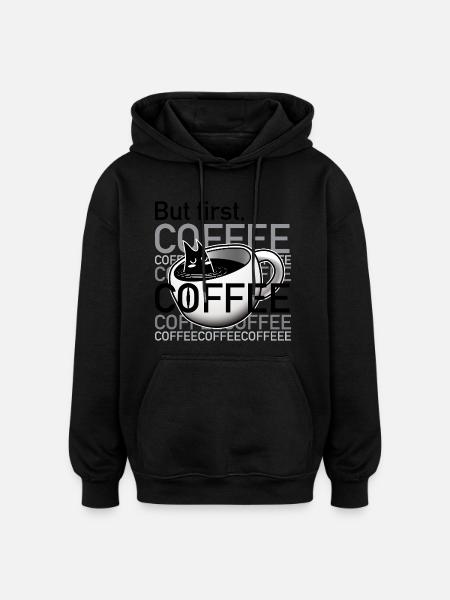 Sleepy_Coffee_cat_in_cup - Oversized Unisex Hoodie - black