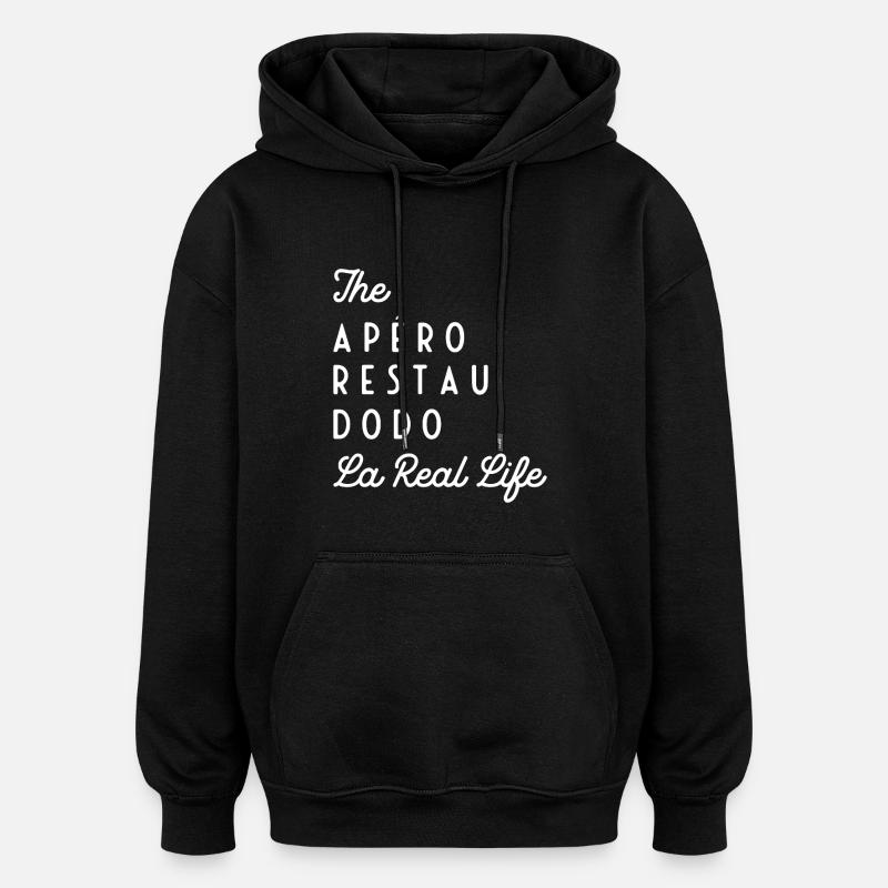 La Real Life (texte blanc) - Sweat à capuche oversize unisexe - noir