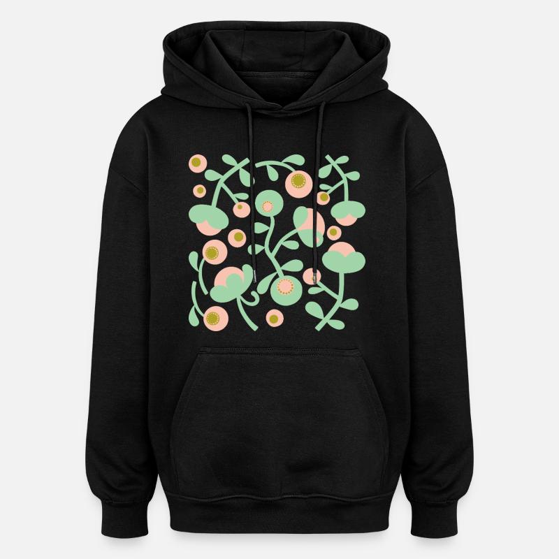 Peonie Astratte L Blush Rosa Verde Lime - Felpa con cappuccio unisex oversize - nero