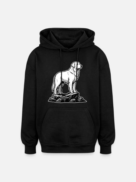 Dog Pyrenean Mountain Patou on Rock - Oversized Unisex Hoodie - black