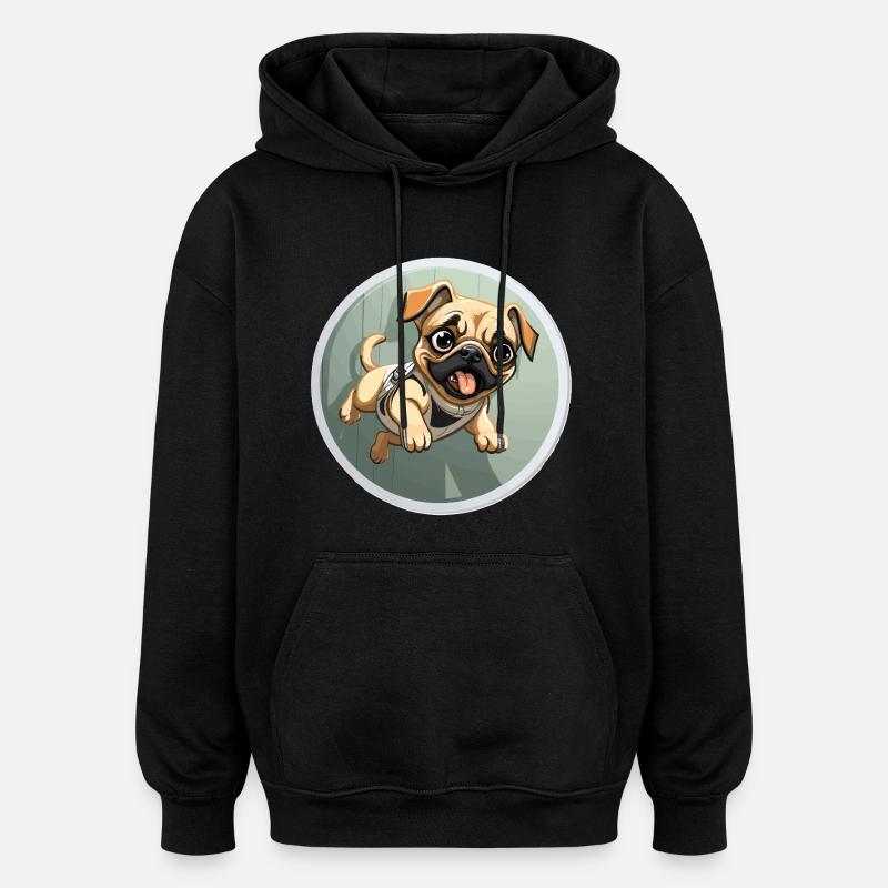 Quiekender Pug Sprinter - Oversized Unisex Hoodie - Schwarz