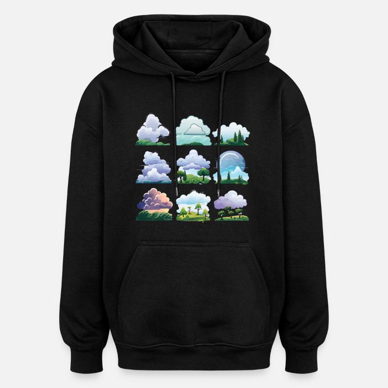 Ensemble de dessins animés Cloudscapes - Sweat à capuche oversize unisexe - noir