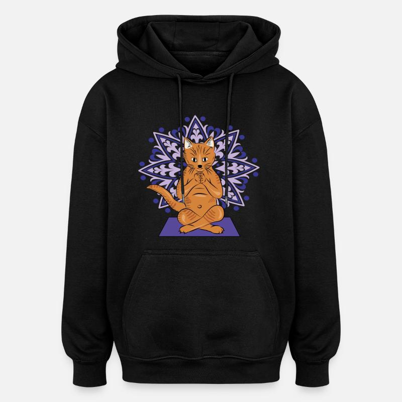 Mandala méditatif du chat - Sweat à capuche oversize unisexe - noir