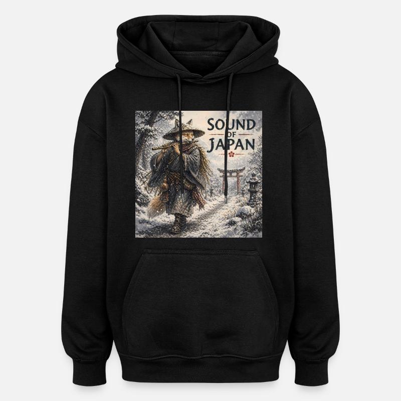 Japanisches Kitsune-Flötendesign - Oversized Unisex Hoodie - Schwarz