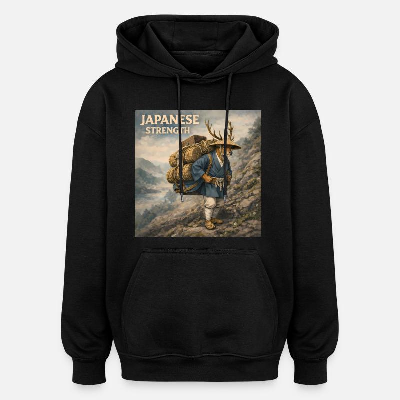 Conception japonaise de Shika Bokka - Sweat à capuche oversize unisexe - noir
