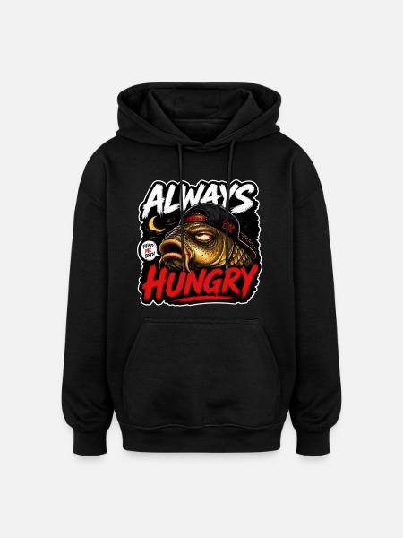 Lustiges Karpfenangelhemd – Immer hungrig - Oversized Unisex Hoodie - Schwarz